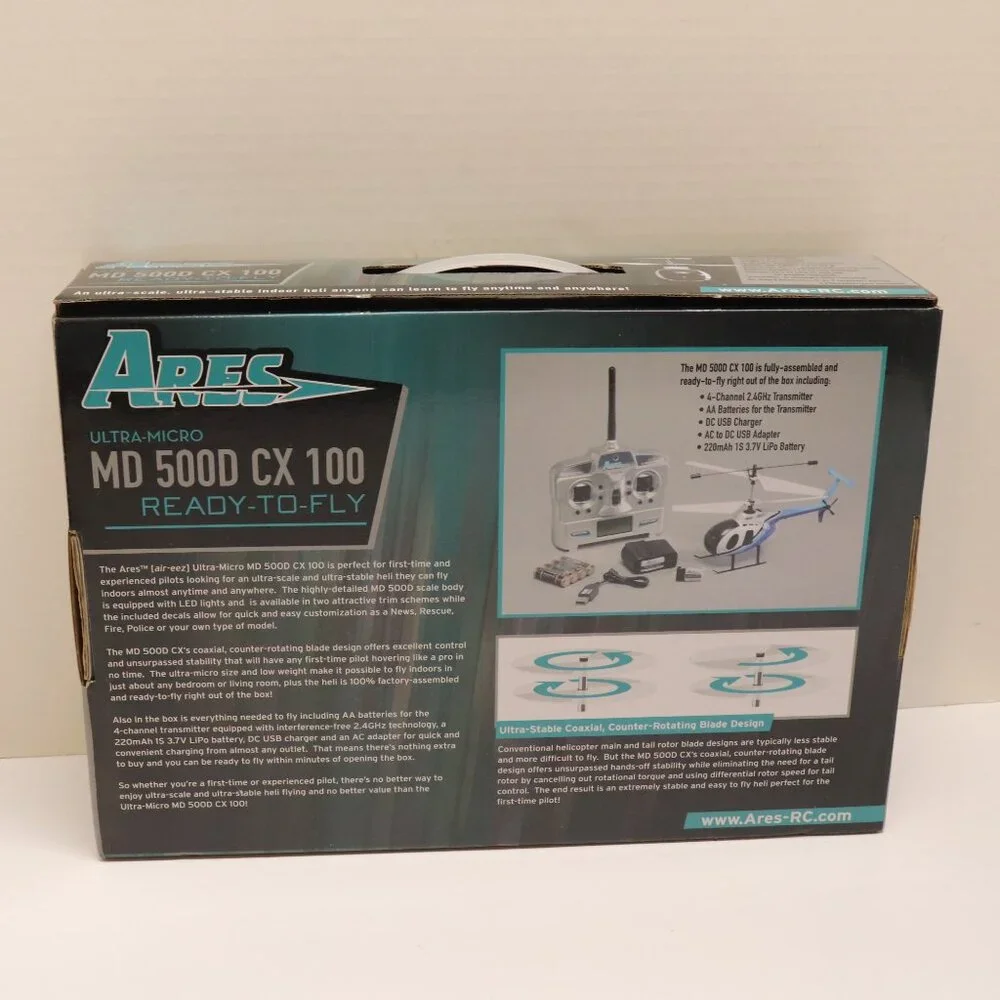 Ares Helicopter Ultra-Micro Indoor Heli Like New in the Box Md 500D‎ CX100